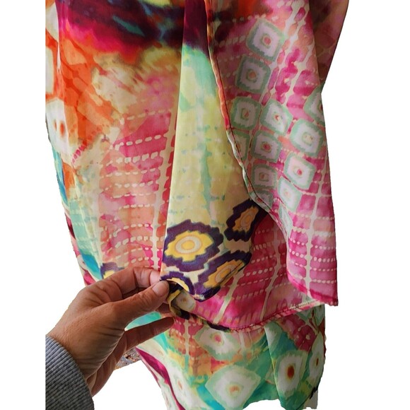 Conrad C Multicolor Sheer Abstract Art to Wear Tunic Blouse Top Size S - Picture 2 of 5